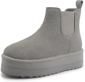 Athlefit Women's Classic Platform Chelsea Boots Winter Warm Fur Lined Anti-Slip Short Ankle Snow Boots