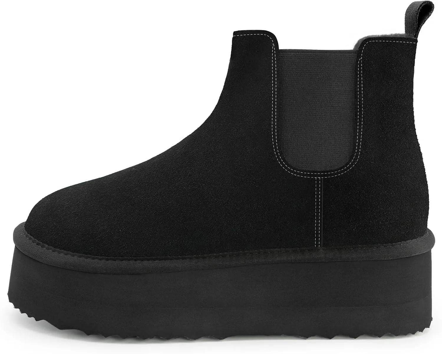 Athlefit Women's Classic Platform Chelsea Boots Winter Warm Fur Lined Anti-Slip Short Ankle Snow Boots