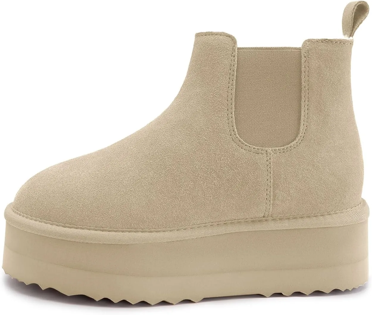 Athlefit Women's Classic Platform Chelsea Boots Winter Warm Fur Lined Anti-Slip Short Ankle Snow Boots