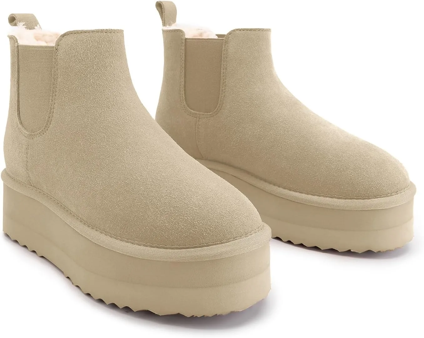 Athlefit Women's Classic Platform Chelsea Boots Winter Warm Fur Lined Anti-Slip Short Ankle Snow Boots
