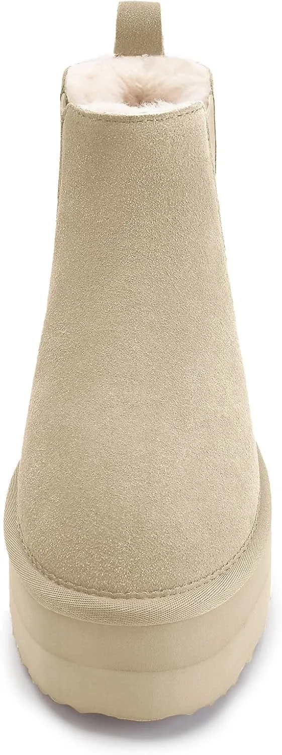 Athlefit Women's Classic Platform Chelsea Boots Winter Warm Fur Lined Anti-Slip Short Ankle Snow Boots
