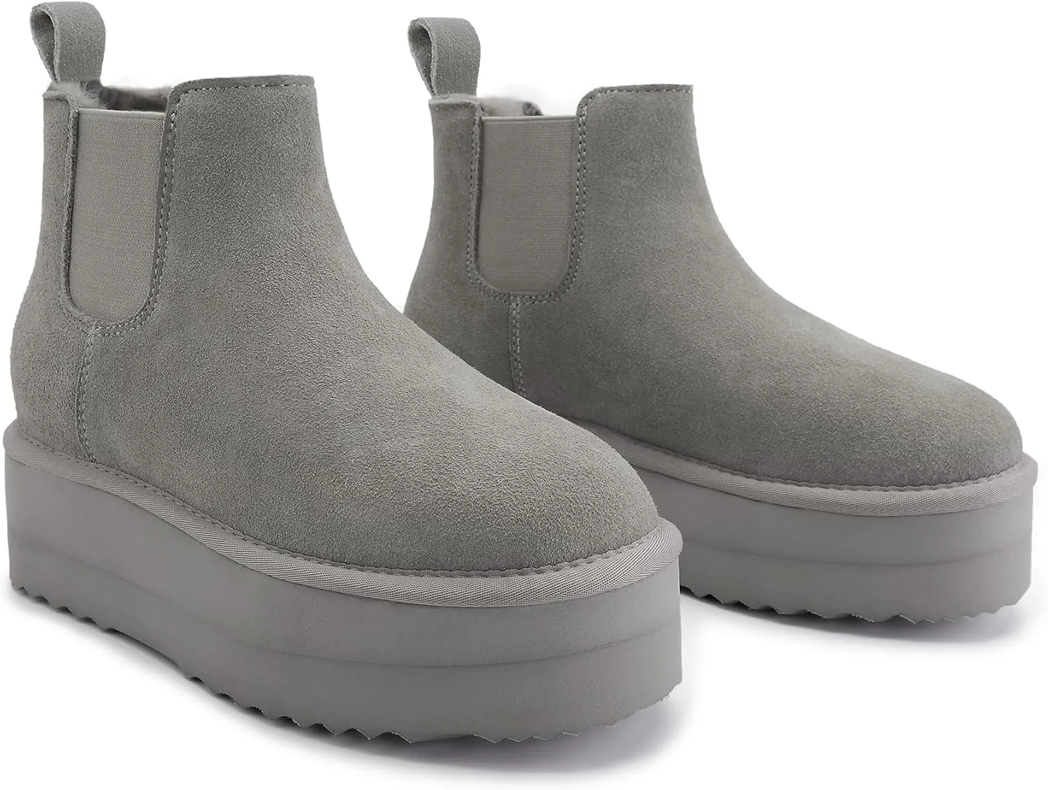Athlefit Women's Classic Platform Chelsea Boots Winter Warm Fur Lined Anti-Slip Short Ankle Snow Boots