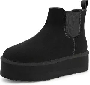 Athlefit Women's Classic Platform Chelsea Boots Winter Warm Fur Lined Anti-Slip Short Ankle Snow Boots