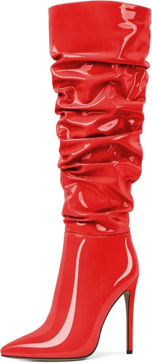 AUMOTED Knee High Boots for Women Stiletto Heel Womens Boots Side Zipper Slouchy High Boots for Women 4.7 Inch Heeled Boots