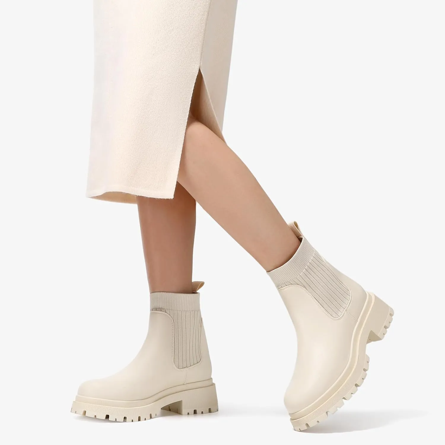 Bacia Women's Chelsea Boots Fashion Ankle Boots Comfort Platform Elastic Chunky Boots wite Lug Sole