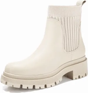 Bacia Women's Chelsea Boots Fashion Ankle Boots Comfort Platform Elastic Chunky Boots wite Lug Sole