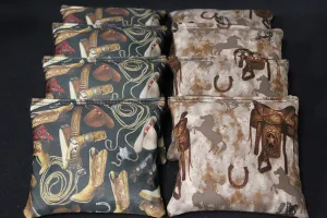 BackYardGamesUSA Cowboy Boots Horses Western Saddles - All Weather or Corn Filled Cornhole Bags - Set of 8 Regulation Size Duck Canvas Cornhole Toss Bean Bags