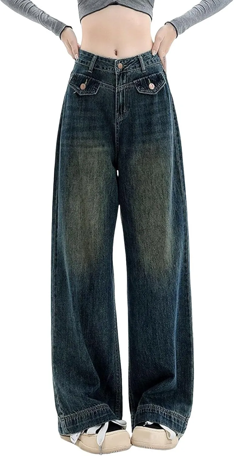 Baggy Jeans for Women Y2K High Street Boyfriend Pants Vintage Jeans Aesthetic Teen Girls Hiphop Streetwear