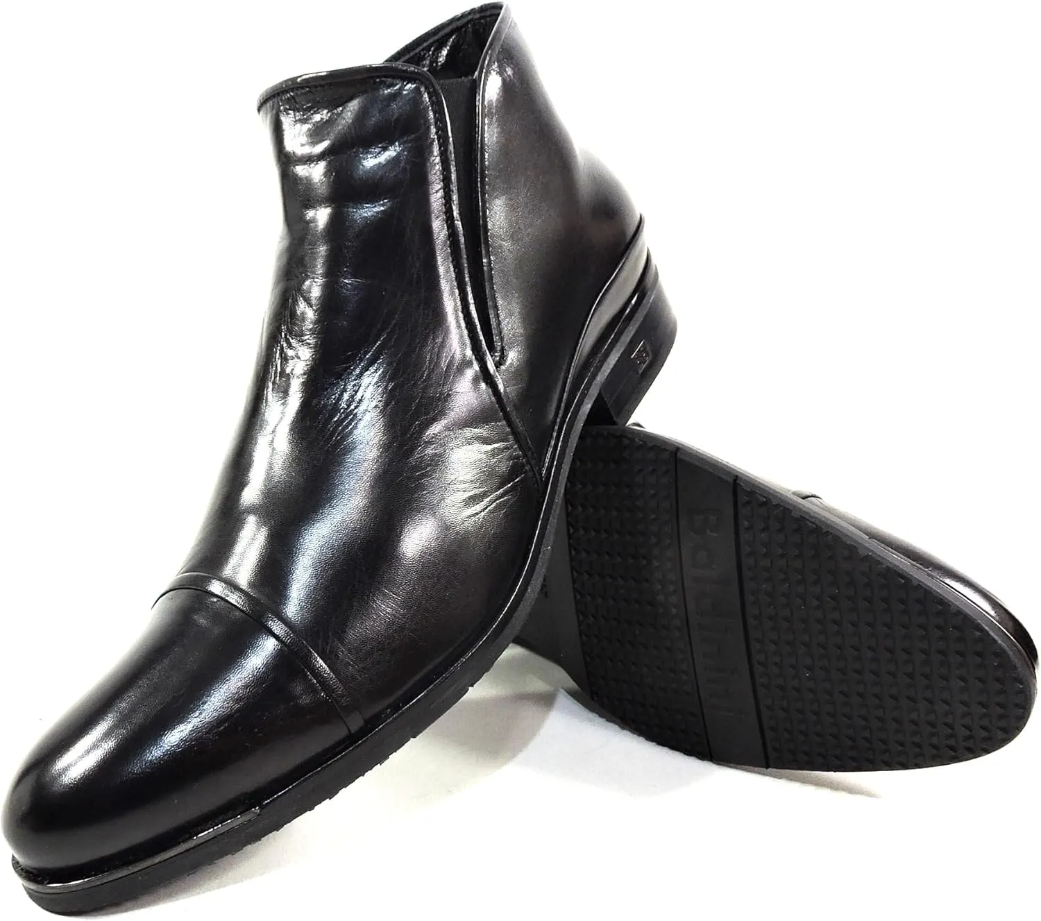 Baldinini Men's Black Leather Ankle Boots, Fur Lined Winter Booties, Side Zip Closure