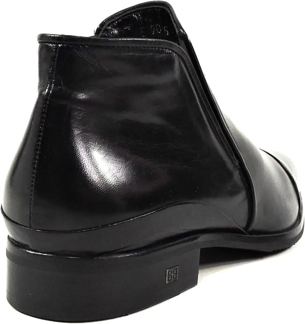 Baldinini Men's Black Leather Ankle Boots, Fur Lined Winter Booties, Side Zip Closure
