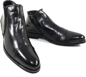 Baldinini Men's Black Leather Ankle Boots, Fur Lined Winter Booties, Side Zip Closure