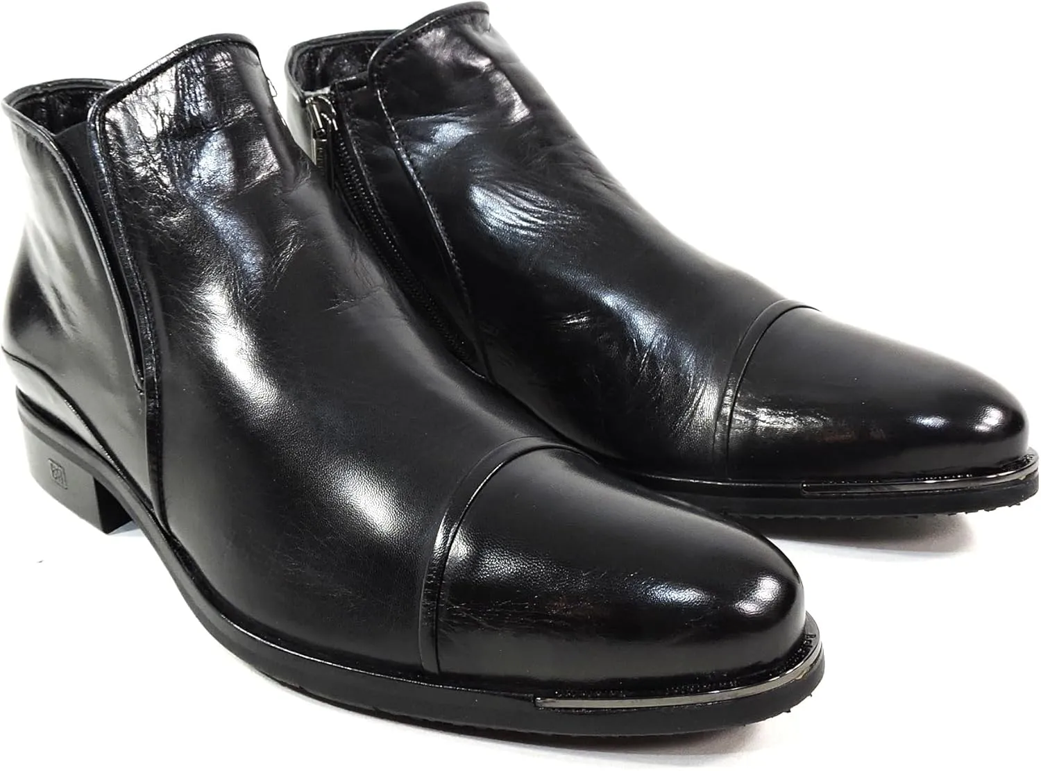 Baldinini Men's Black Leather Ankle Boots, Fur Lined Winter Booties, Side Zip Closure