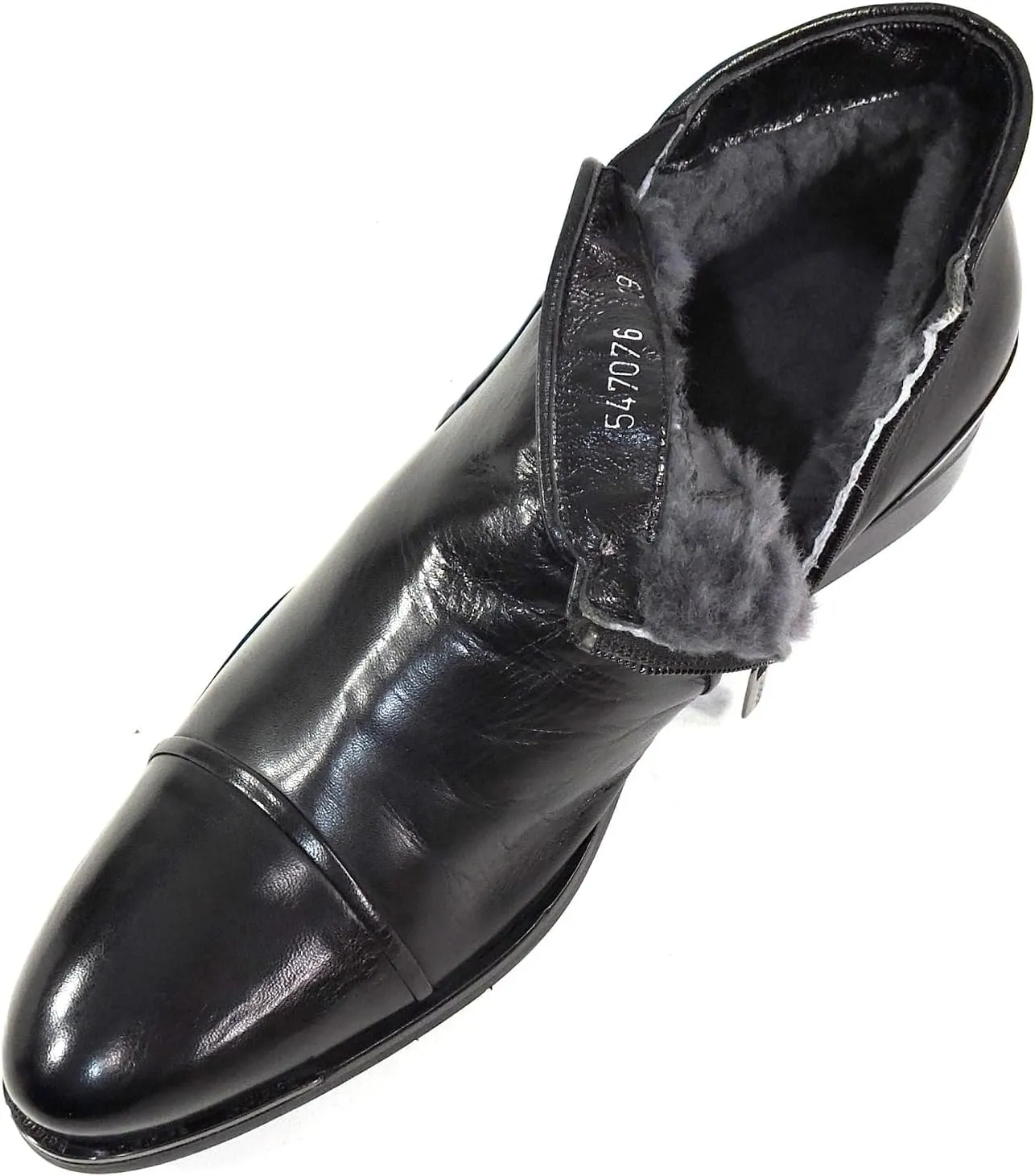 Baldinini Men's Black Leather Ankle Boots, Fur Lined Winter Booties, Side Zip Closure