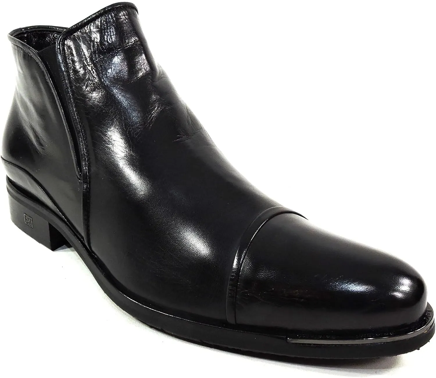 Baldinini Men's Black Leather Ankle Boots, Fur Lined Winter Booties, Side Zip Closure