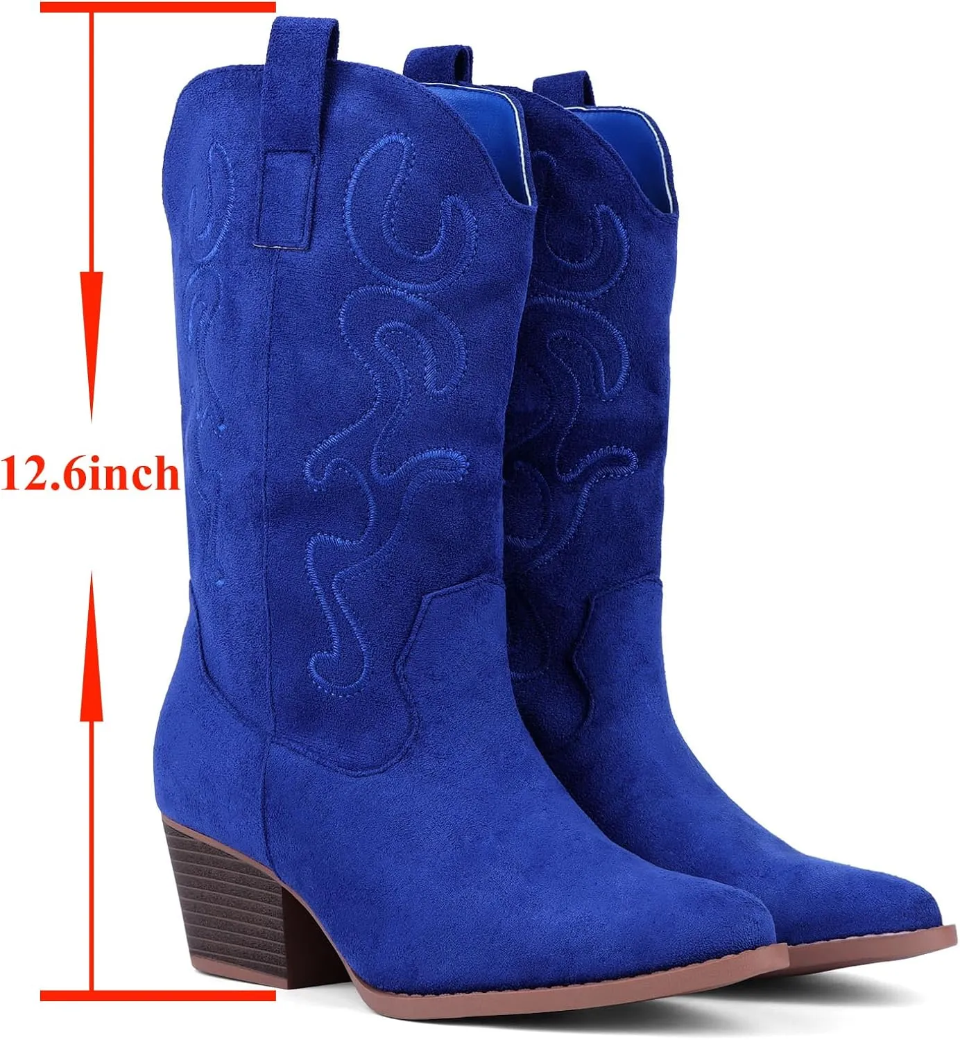 Bandkos Cowboy Boots for Women Cowgirl Mid Calf Western Embroidered Boot Low Chunky Block Heel Fashion Boots