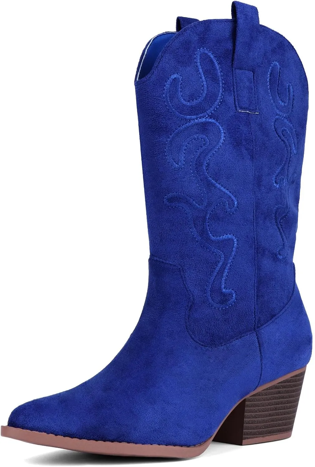 Bandkos Cowboy Boots for Women Cowgirl Mid Calf Western Embroidered Boot Low Chunky Block Heel Fashion Boots