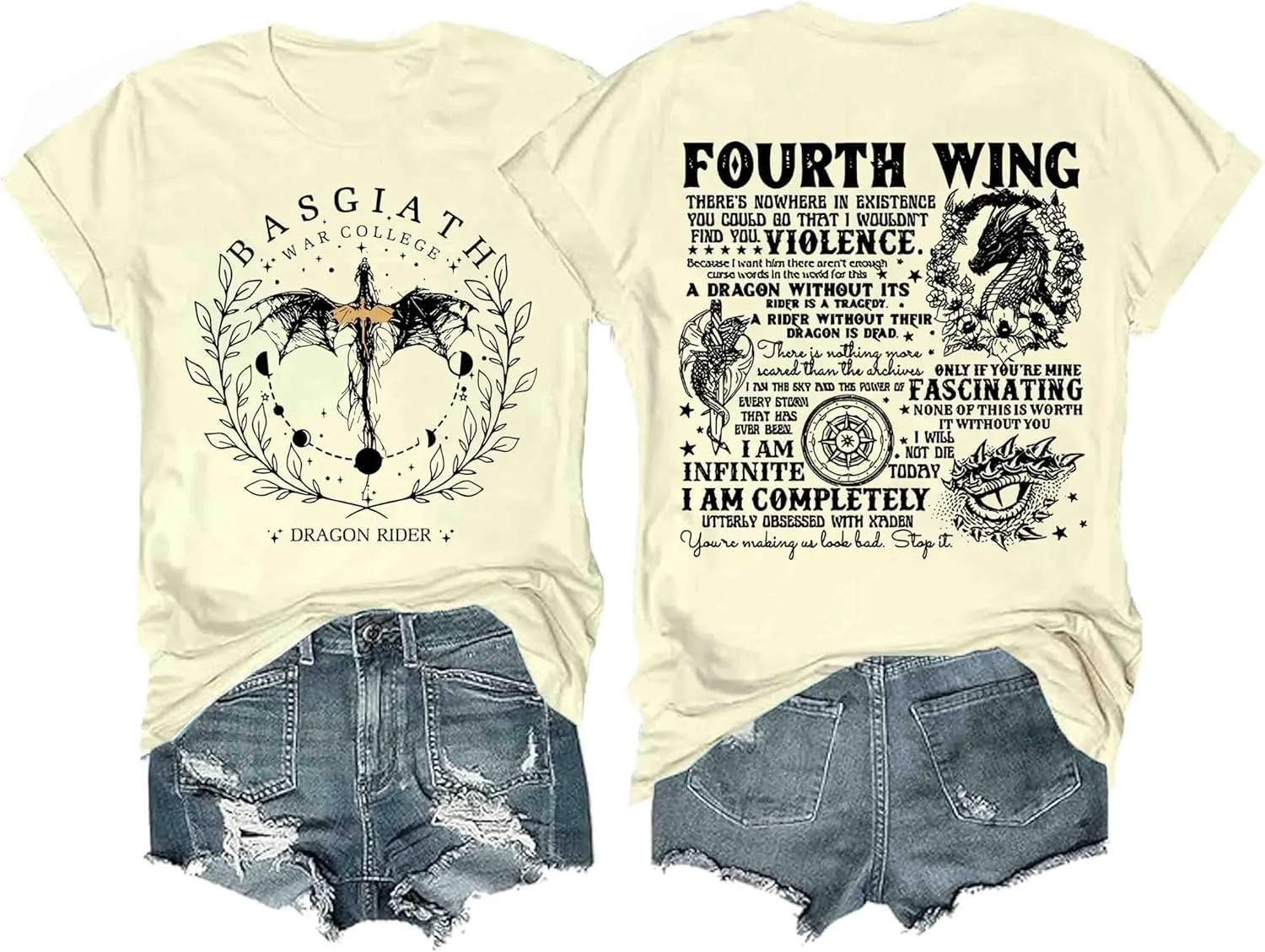 Basgiath War College T Shirt, Fourth Wing Shirts Women Dragon Rider Graphic Tee Bookish Book Lover Tee Top Basquiat War