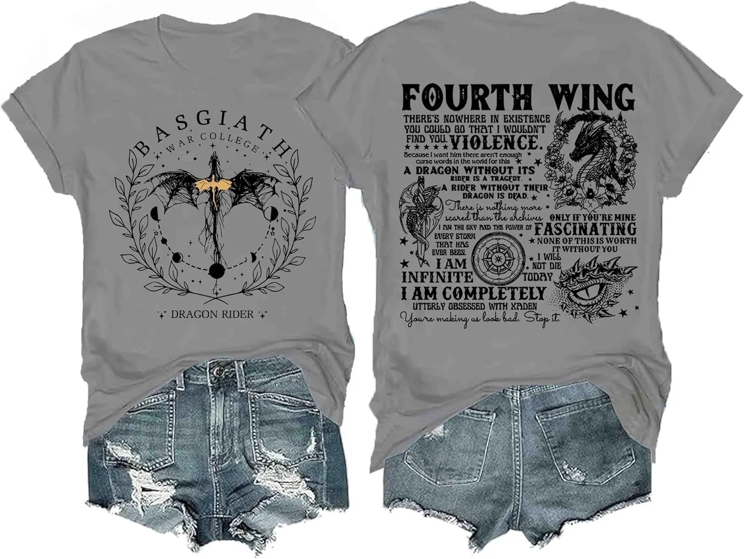 Basgiath War College T Shirt, Fourth Wing Shirts Women Dragon Rider Graphic Tee Bookish Book Lover Tee Top Basquiat War