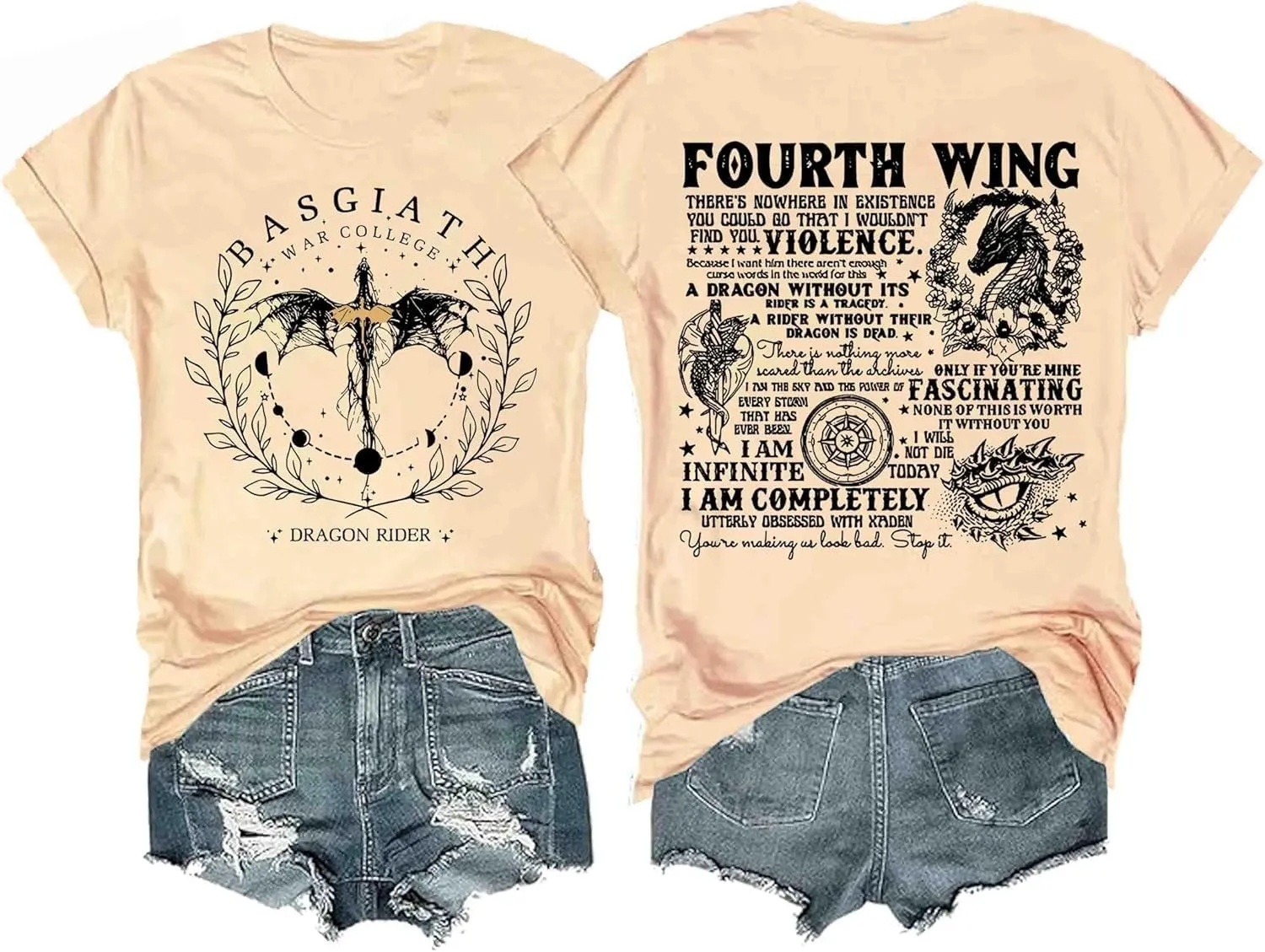 Basgiath War College T Shirt, Fourth Wing Shirts Women Dragon Rider Graphic Tee Bookish Book Lover Tee Top Basquiat War