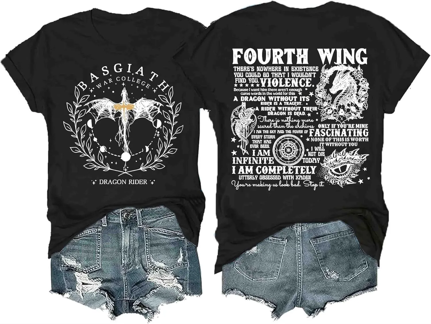 Basgiath War College T Shirt, Fourth Wing Shirts Women Dragon Rider Graphic Tee Bookish Book Lover Tee Top Basquiat War