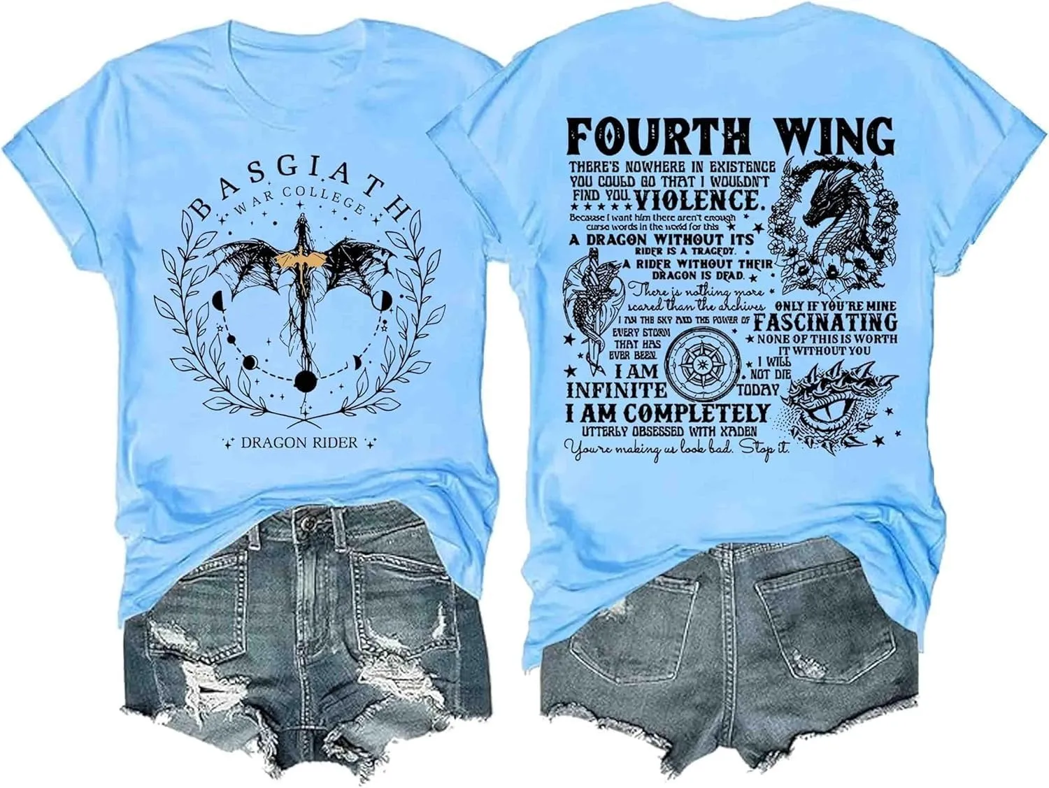 Basgiath War College T Shirt, Fourth Wing Shirts Women Dragon Rider Graphic Tee Bookish Book Lover Tee Top Basquiat War