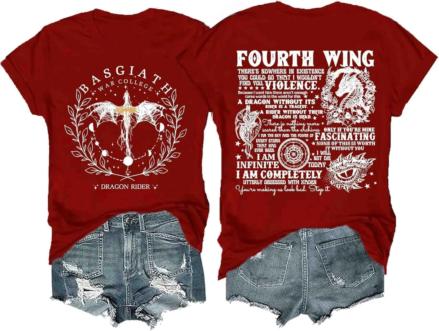 Basgiath War College T Shirt, Fourth Wing Shirts Women Dragon Rider Graphic Tee Bookish Book Lover Tee Top Basquiat War