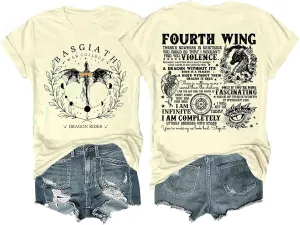 Basgiath War College T Shirt, Fourth Wing Shirts Women Dragon Rider Graphic Tee Bookish Book Lover Tee Top Basquiat War