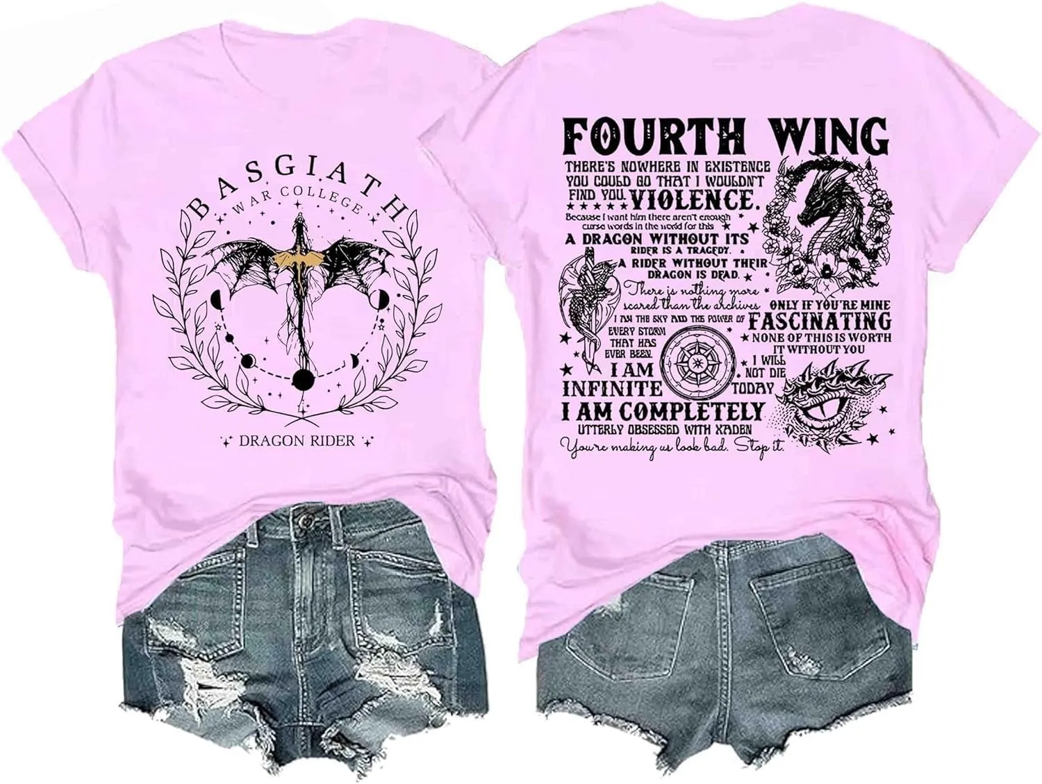 Basgiath War College T Shirt, Fourth Wing Shirts Women Dragon Rider Graphic Tee Bookish Book Lover Tee Top Basquiat War