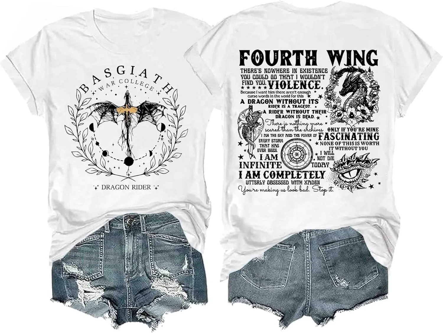 Basgiath War College T Shirt, Fourth Wing Shirts Women Dragon Rider Graphic Tee Bookish Book Lover Tee Top Basquiat War