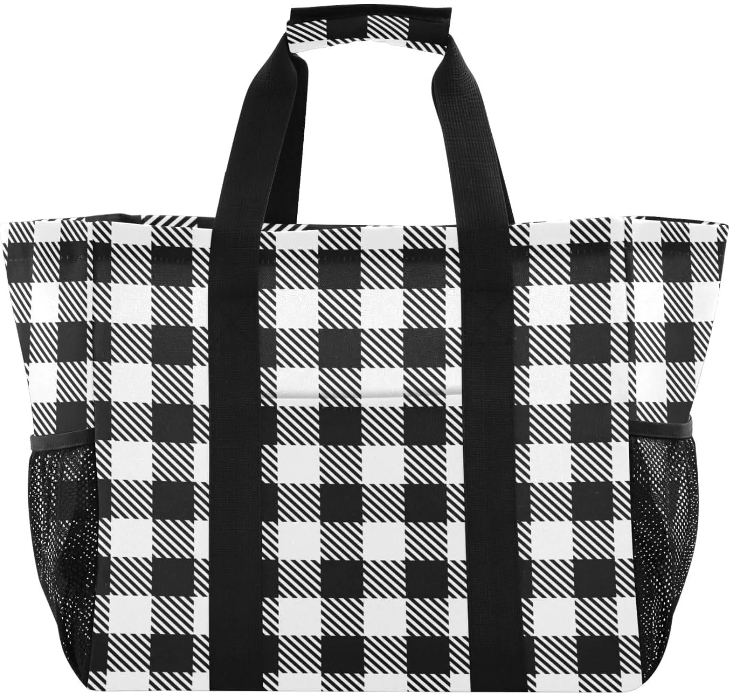 Beach Bag for Women Buffalo Plaid Check Red Sandproof Pool Bags Large Canvas Tote Bag with Pocket for Pool Travel Gym Beach