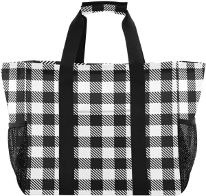 Beach Bag for Women Buffalo Plaid Check Red Sandproof Pool Bags Large Canvas Tote Bag with Pocket for Pool Travel Gym Beach