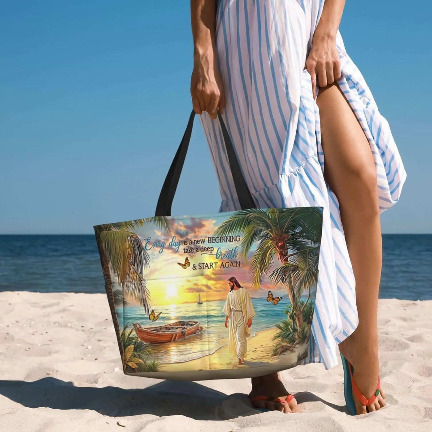 Beach Bags for Women Waterproof Sandproof Women Tote Bag, Large Beach Bag with Zipper for Pool Gym Travel Vocation