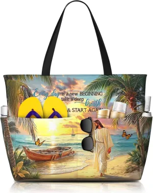 Beach Bags for Women Waterproof Sandproof Women Tote Bag, Large Beach Bag with Zipper for Pool Gym Travel Vocation
