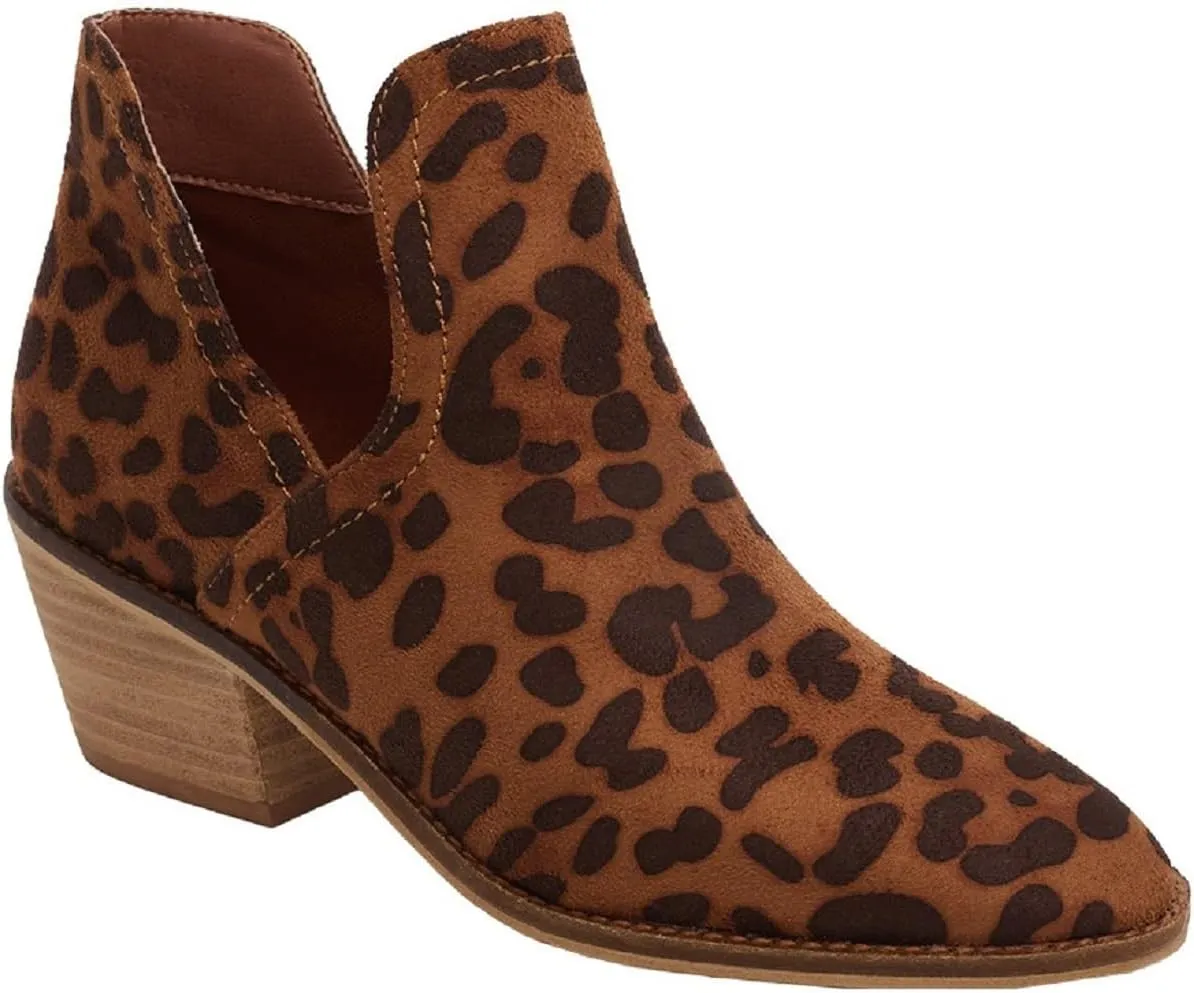 Beast Sunny-01 Women Western Short Ankle Pointed Toe Booties Boots V Side Cut D'Orsay Leather Block Heel