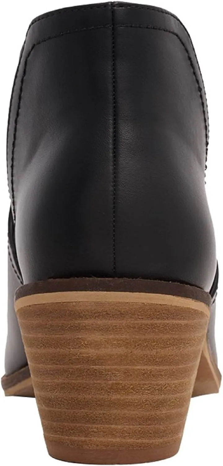 Beast Sunny-01 Women Western Short Ankle Pointed Toe Booties Boots V Side Cut D'Orsay Leather Block Heel
