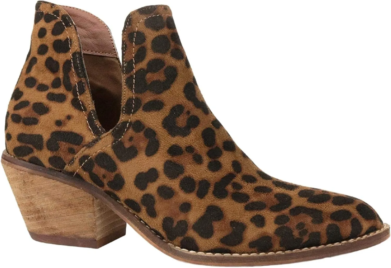 Beast Sunny-01 Women Western Short Ankle Pointed Toe Booties Boots V Side Cut D'Orsay Leather Block Heel