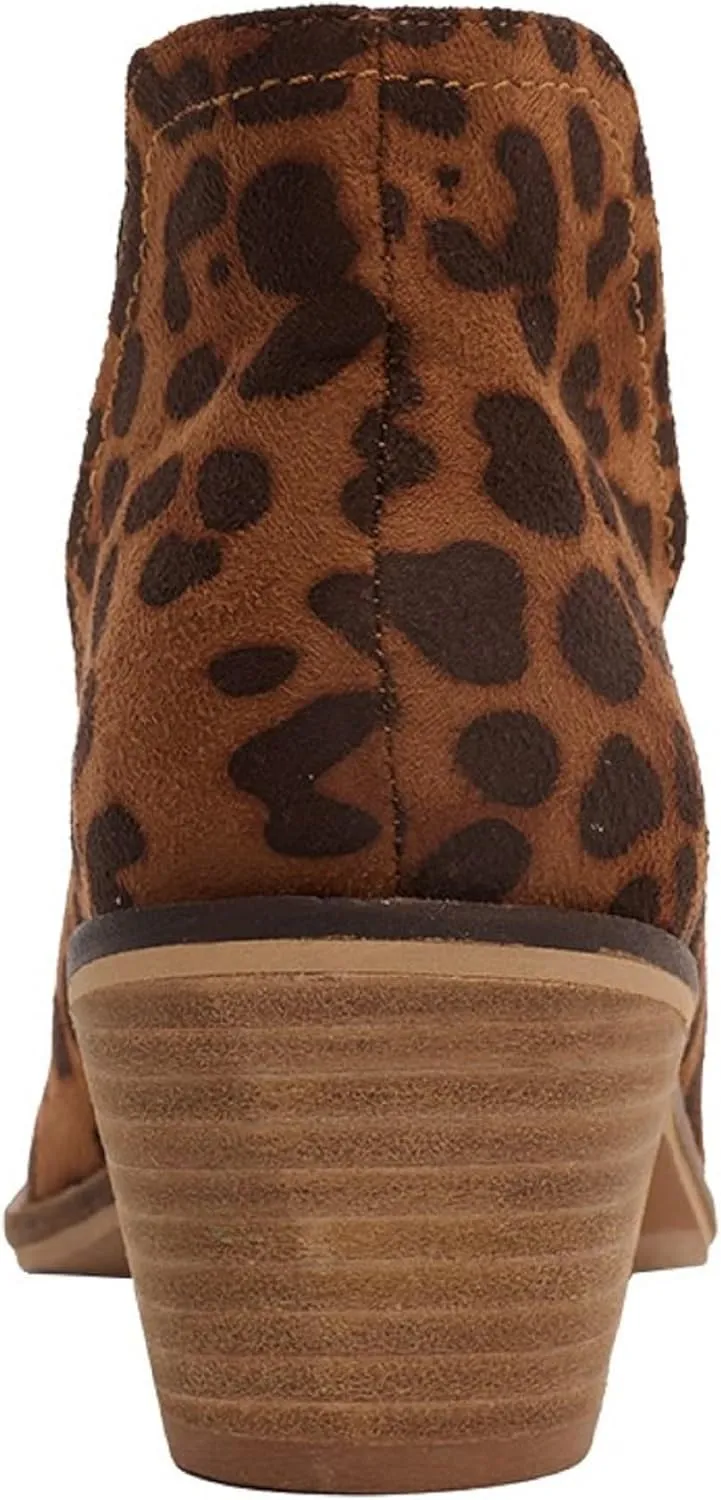 Beast Sunny-01 Women Western Short Ankle Pointed Toe Booties Boots V Side Cut D'Orsay Leather Block Heel