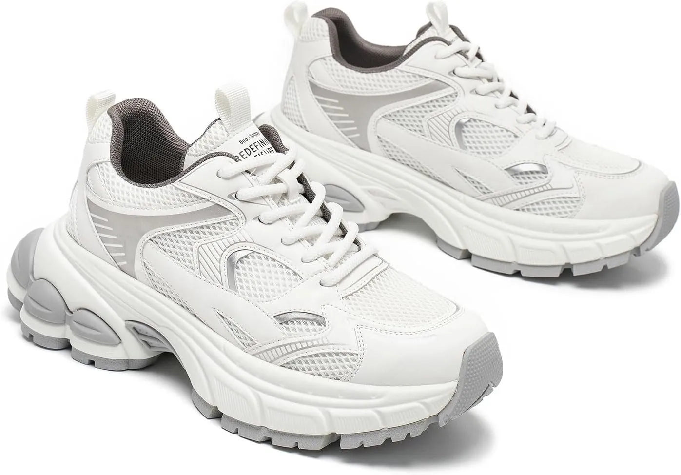 BEAU TODAY Womens Walking Shoes Fashion Platform Chunky Sneakers for Women Lace-up Casual Mesh Breathable Running Tennis Trendy Athletic Sneakers