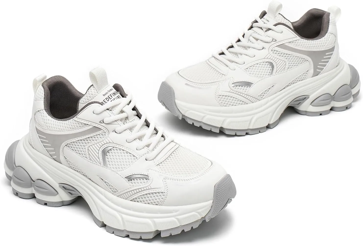 BEAU TODAY Womens Walking Shoes Fashion Platform Chunky Sneakers for Women Lace-up Casual Mesh Breathable Running Tennis Trendy Athletic Sneakers