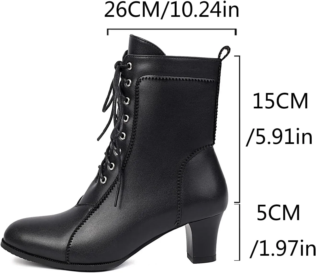 BEAUPAS Women's Lace-Up Combat Boots Block Heel Ankle Booties Mid Heel Victorian Boots