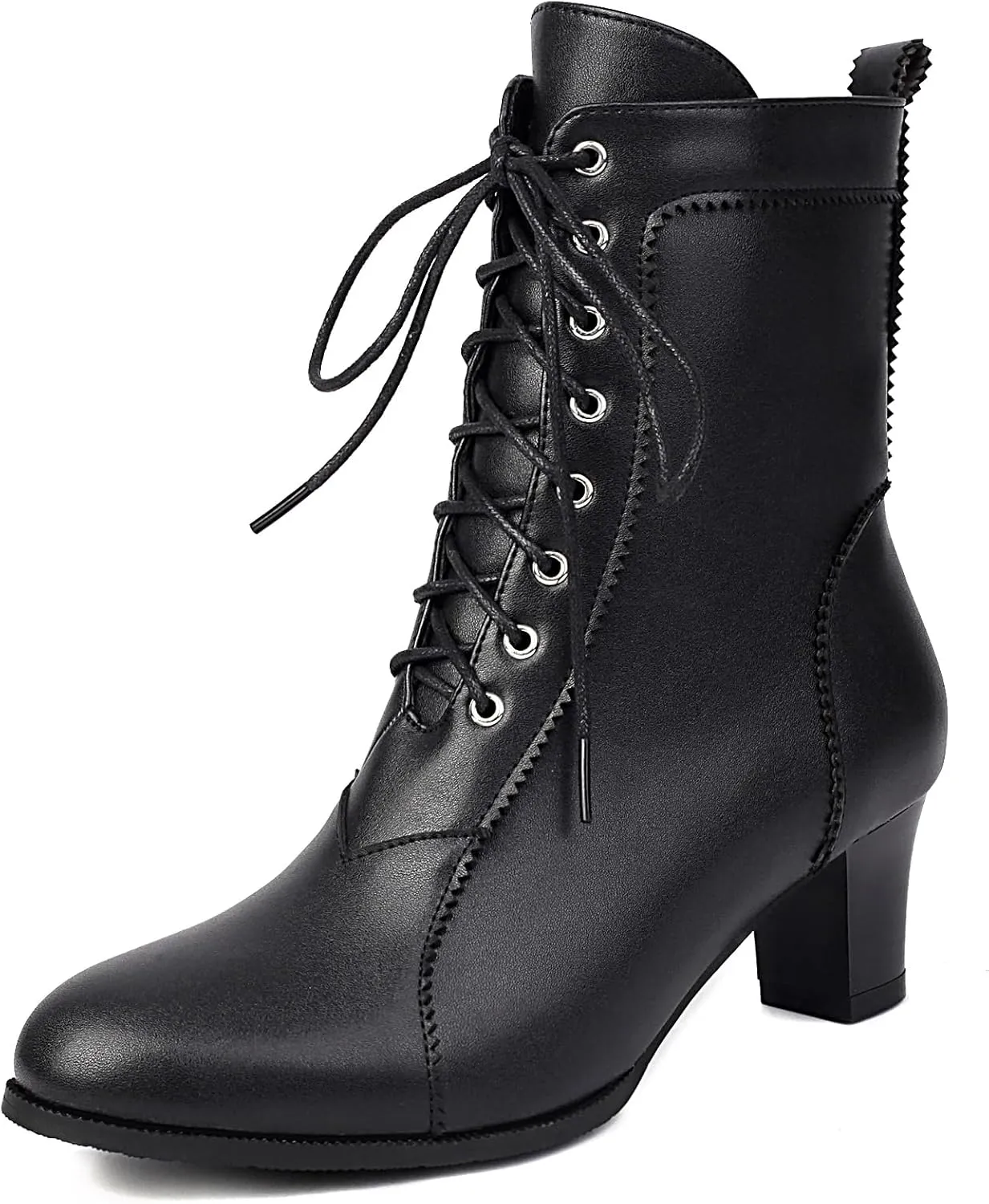 BEAUPAS Women's Lace-Up Combat Boots Block Heel Ankle Booties Mid Heel Victorian Boots