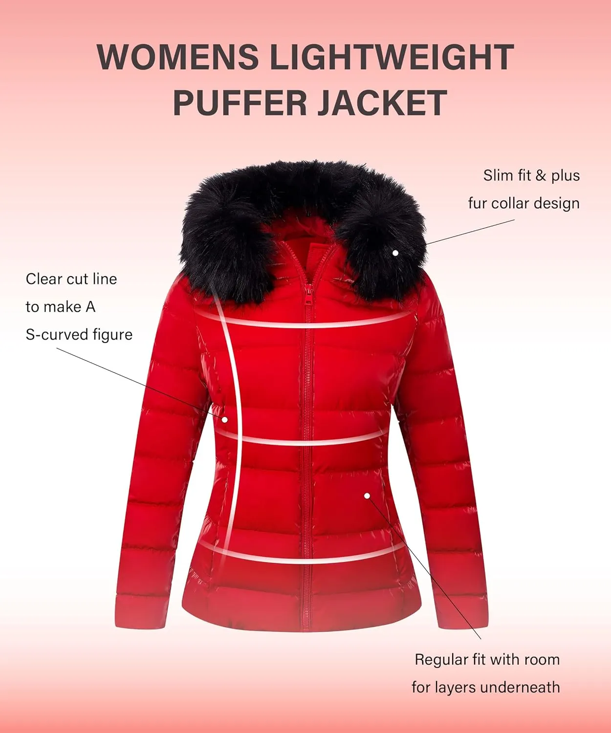 Bellivera Womens Lightweight Puffer Jacket, Winter Coats for Women Warm Quilted Bubble Padded Hood Coat with Faux Fur Collar