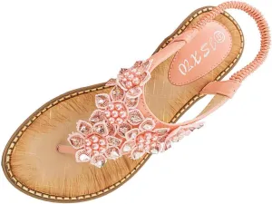 Bohemian Sandals For Women 2025 Flat Sandals for Women Dressy Comfortable Summer Flats Shoes Elastic Ankle Strap Boho Beaded Beach Sandal