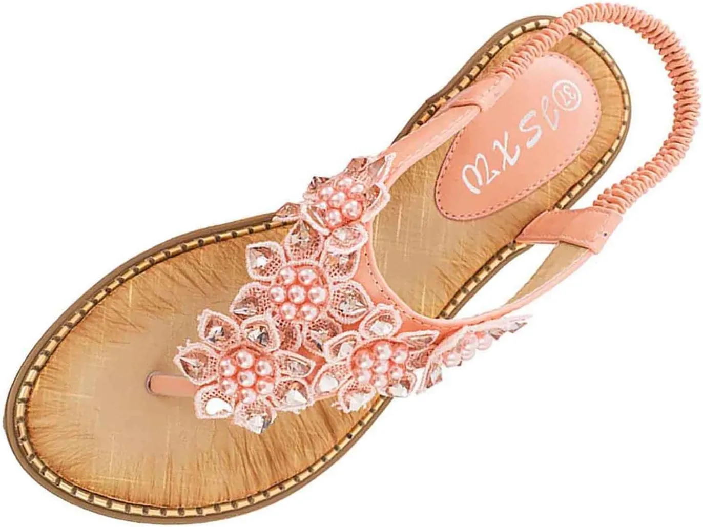 Bohemian Sandals For Women 2025 Flat Sandals for Women Dressy Comfortable Summer Flats Shoes Elastic Ankle Strap Boho Beaded Beach Sandal