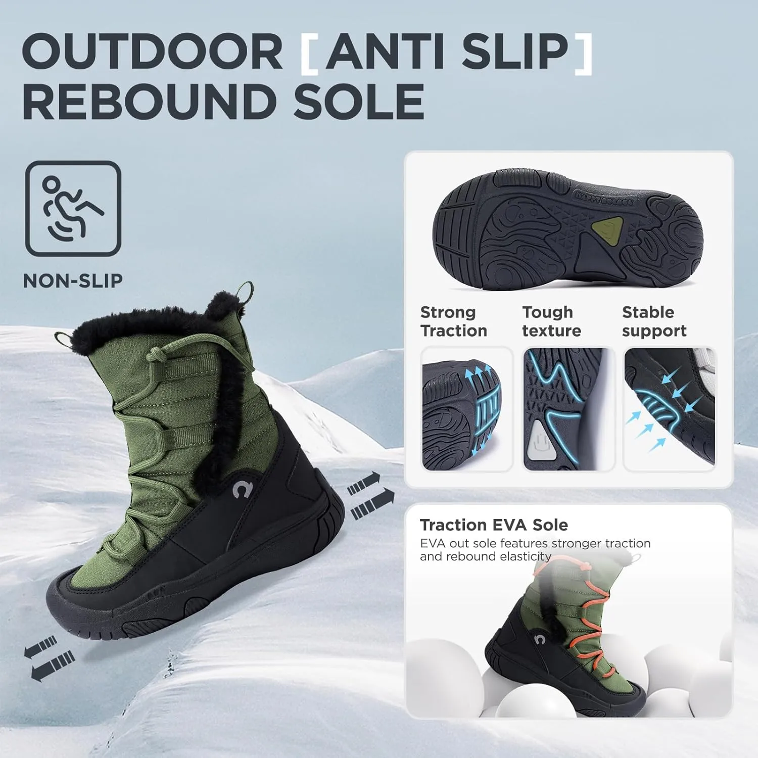 Boys Girls Snow Boots Waterproof Outdoor Sport Warm Cozy Anti-Slip Lightweight Winter Shoes for Toddler/Little/Big Kid