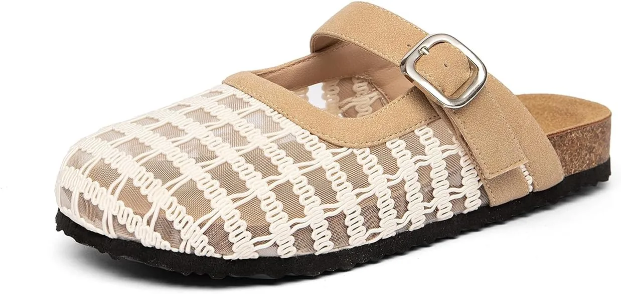 Breathable Woven Flat Sandals for Women – Adjustable Hook-and-Loop Straps with Metal Buckle, Lightweight Mesh Summer Shoes for Beach Walks, Vacations & Casual Outfits