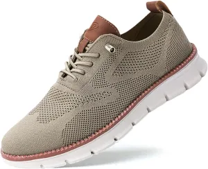 Breeze Men's Urban Ultra Comfortable Mesh Dress Sneakers - Business Casual Walking Shoes (Khaki, 12)
