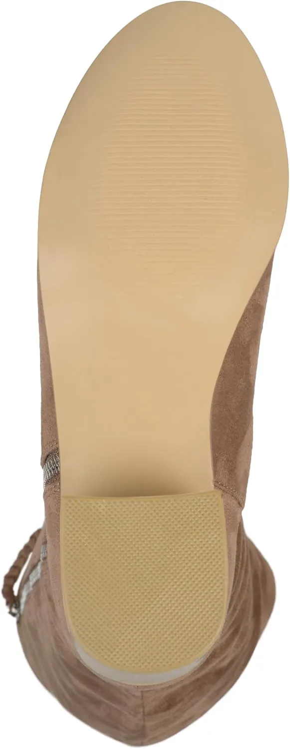 Brinley Co. Womens Regular and Wide Calf Faux Suede Mid-Calf Stacked Wood Heel Boots