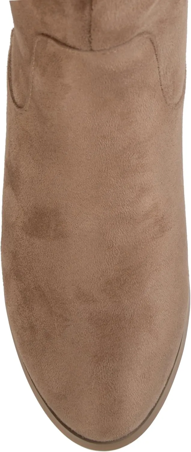 Brinley Co. Womens Regular and Wide Calf Faux Suede Mid-Calf Stacked Wood Heel Boots