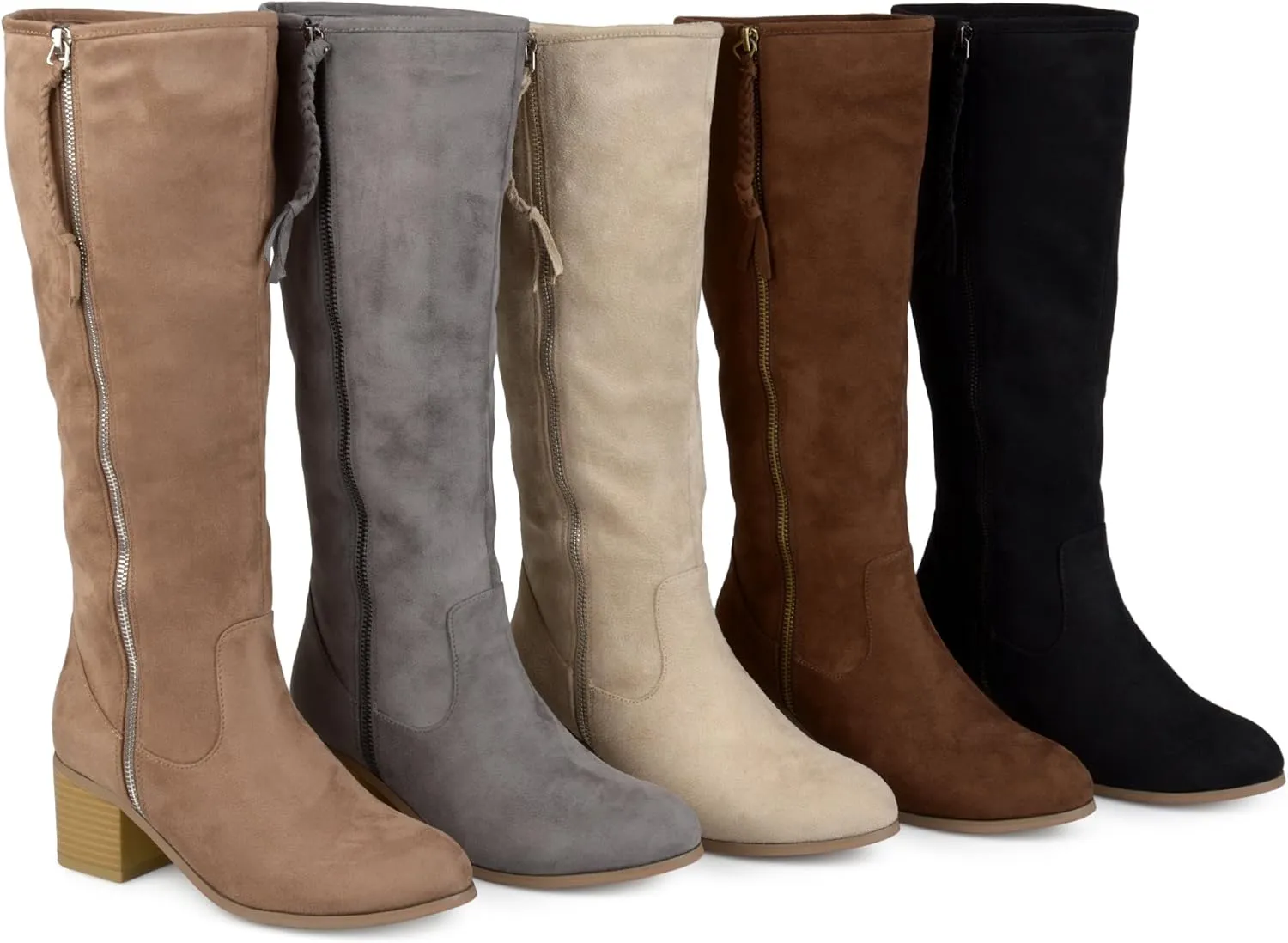 Brinley Co. Womens Regular and Wide Calf Faux Suede Mid-Calf Stacked Wood Heel Boots
